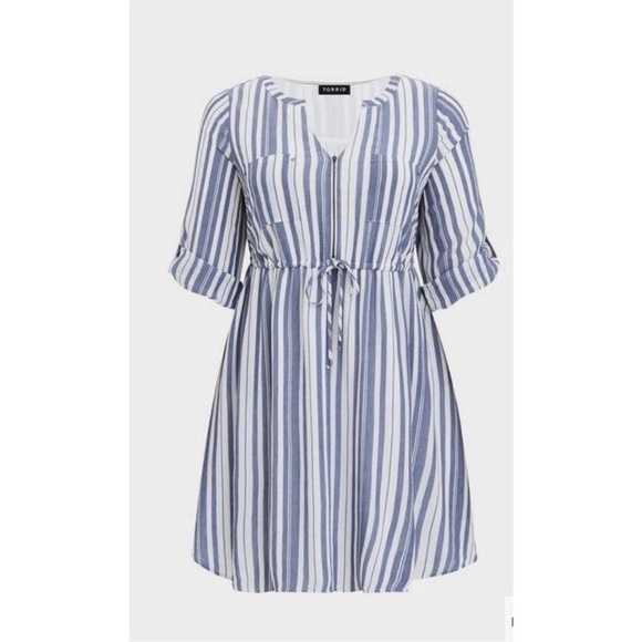 torrid Dresses & Skirts - NWT Torrid Striped Zip Front Drawstring Shirt Dress Size: 2